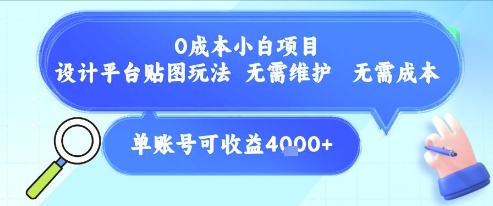 0成本小白项目，设计平台贴图玩法，无需维护，无需成本，单账号单月可产生收益4k+-站源网