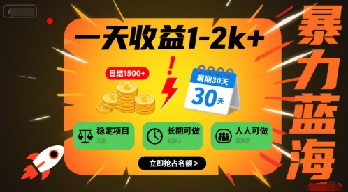 一天收益1-2k+ 稳定项目，暑期暴力蓝海项目，长期稳定，人人可做【揭秘】-站源网