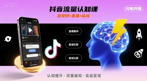 抖音流量认知课，短视频+直播+私域，认知提升，闪电开悟-站源网